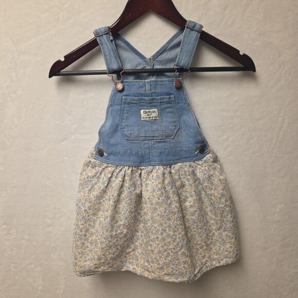 Oshkosh Flower Denim Overalls Dress Girls Toddler 4T Vest back Summer Country - Picture 1 of 7
